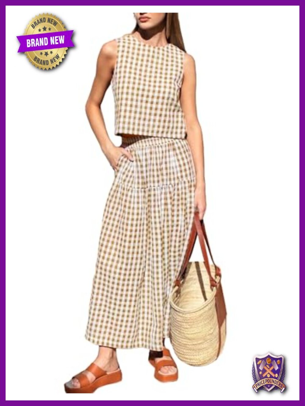 Sleeveless Crop Top High Waist Tiered Skirt Set Gingham Two Piece